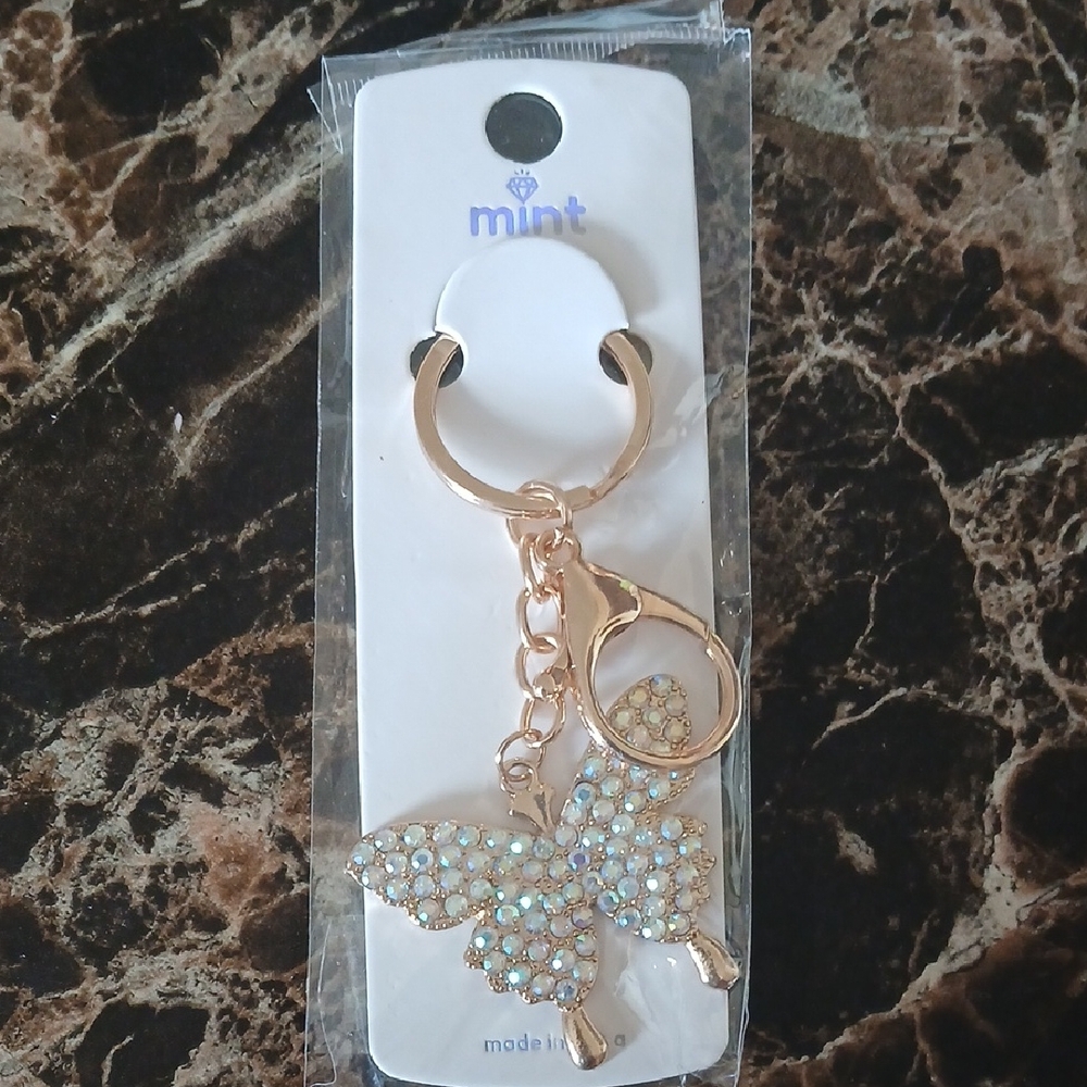Mint Sparkling Gold Butterfly Key Holder